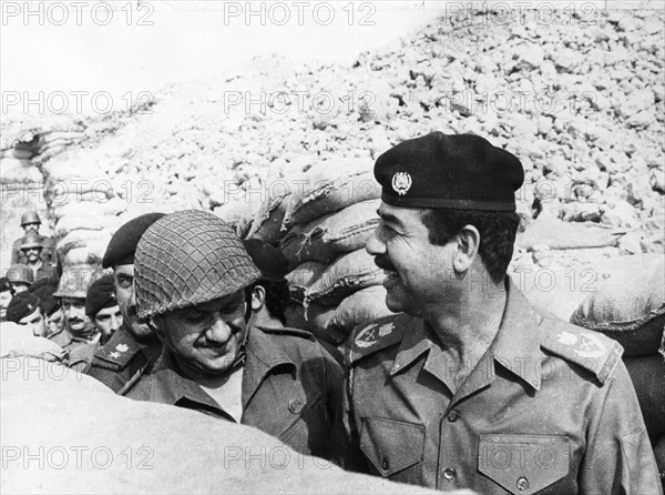 Saddam Hussein inspecting the Basra front, Iraq, 1986. Artist: Unknown