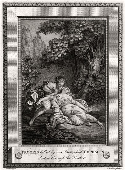 'Procris Killed by an arrow which Cephalus darted through the thicket', 1775. Artist: W Walker