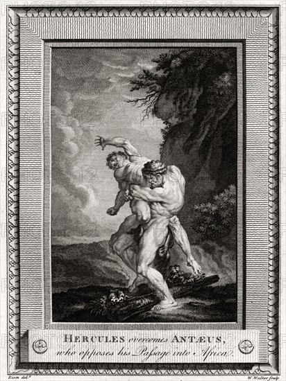 'Hercules overcomes Antaeus, who opposes his Passage into Africa', 1775. Artist: W Walker