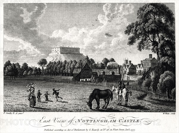 East view of Nottingham Castle, Nottinghamshire, 1777. Artist: William Watts
