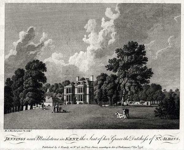 'Jennings near Maidstone in Kent, the Seat of her Grace the Dutchess of St Albans', 1776.  Creator: Michael Angelo Rooker.