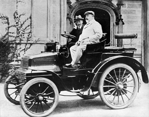 King Edward VII in Lord Montagu's 1899 Daimler 12hp, 1900. Artist: Unknown