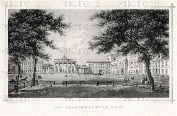 The Brandenburg Gate, Berlin, 19th century.Artist: Johann Poppei