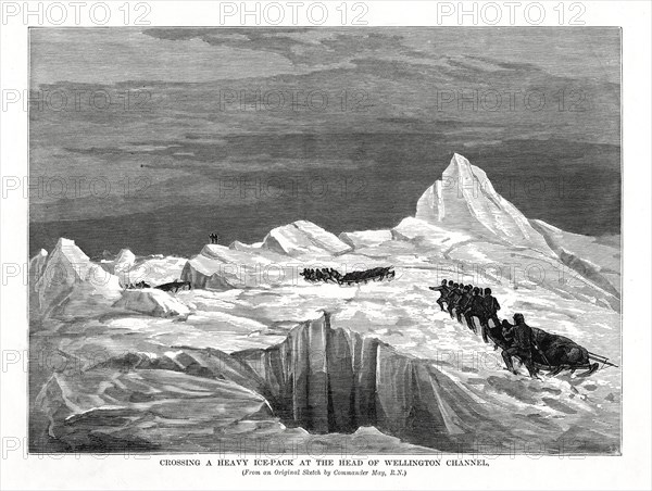 'Crossing a Heavy Ice-Pack at the Head of Wellington Channel', 1877. Artist: Unknown