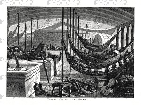 Steamboat travelling on the Orinoco, South America, 1877. Artist: Unknown
