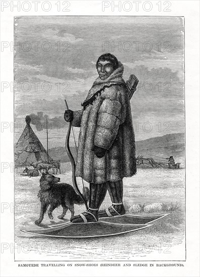 'Samoyede Travelling on Snow-Shoes', Russia, 1877. Artist: Unknown