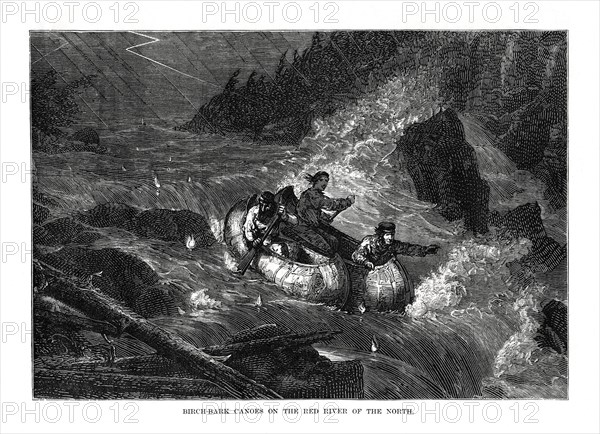 'Birch-bark Canoes on the Red River of the North', United States, 1877. Artist: Unknown