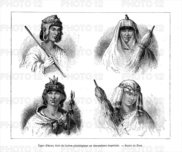 Inca types, Peru, 19th century. Artist: Edouard Riou