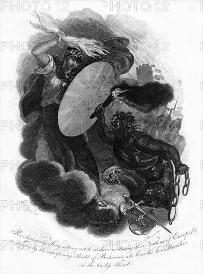 Revolutionary Fury and Britannia, 1814.Artist: I Brown