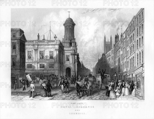 'The late Royal Exchange and Cornhill', London, 19th century.Artist: J Woods