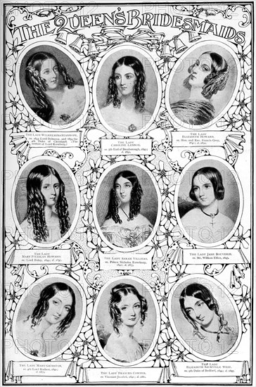 Nine of Queen Victoria's bridesmaids, 10 February 1840. Artist: Unknown