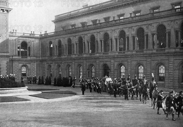 Queen Victoria's funeral procession leaving Osborne House, Isle of Wight, February 1st, 1901. Artist: Hughes & Mullins