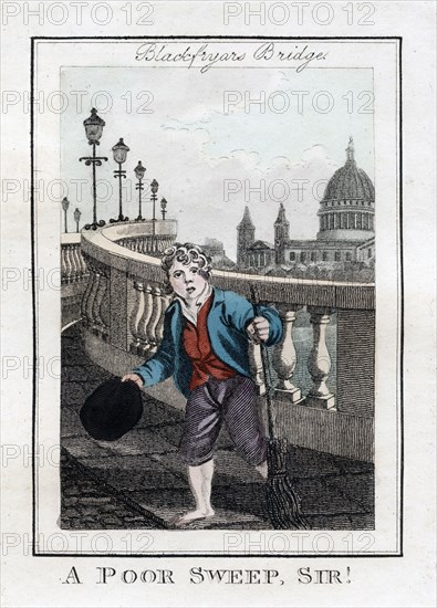 'A Poor Sweep, Sir!', Blackfriars Bridge, London, 1805. Artist: Unknown