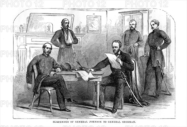 Surrender of General Johnston to General Sherman, 26 April 1865, (1872). Artist: Unknown