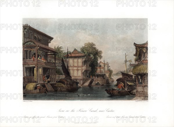 'Scene on the Honan Canal, near Canton', China, c1840.Artist: James B Allen