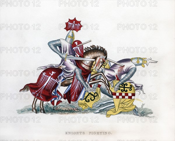 Knights fighting, c1260, (1843).Artist: Henry Shaw