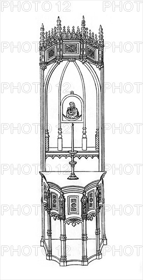 Altar, c15th century?, (1843).Artist: Henry Shaw