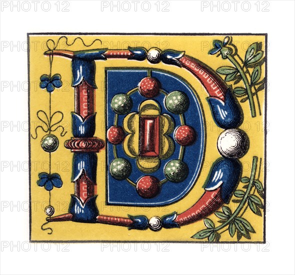 Initial letter 'D', 15th century, (1843).Artist: Henry Shaw