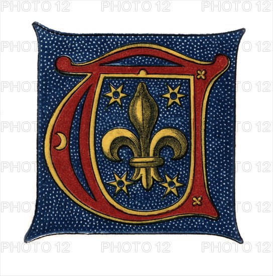 Initial letter 'T', c16th century?, (1843).Artist: Henry Shaw