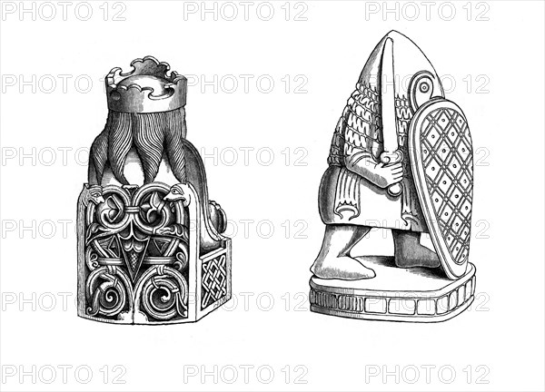 Chessmen, 12th century, (1843).Artist: Henry Shaw