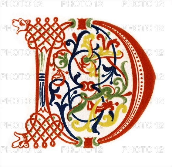 Initial letter 'D', late 12th century, (1843).Artist: Henry Shaw