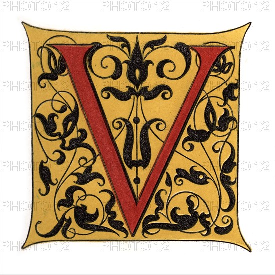 Initial letter 'V', (1843).Artist: Henry Shaw