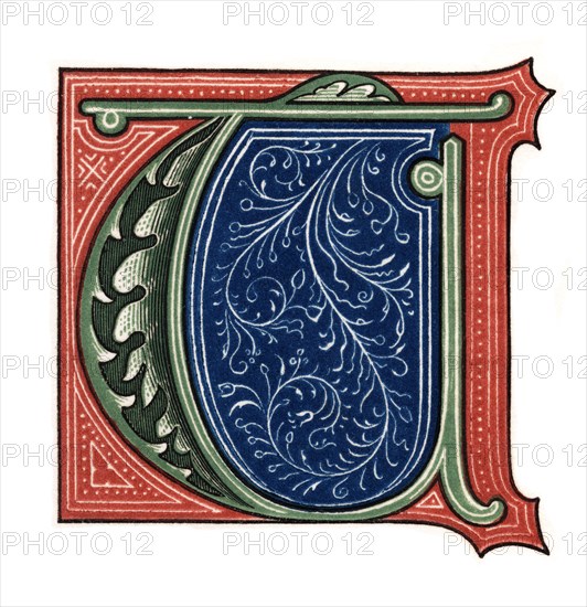 Initial letter 'T', (1843).Artist: Henry Shaw