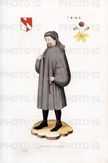 Geoffrey Chaucer, 1402, (1843).Artist: Henry Shaw