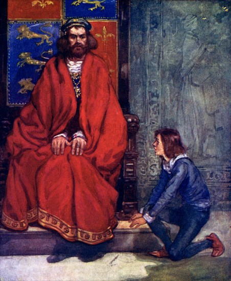 'The little boy knelt before the King and stammered out the story', 1120, (1905). Artist: A S Forrest