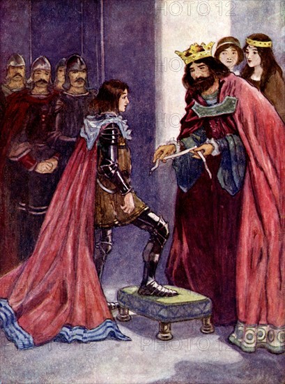 'The King made the Black Prince a Knight of the Order of the Garter', 1348, (1905). Artist: A S Forrest