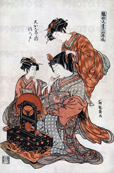 'Courtesan at Her Toilet', 19th century.Artist: Koriusai