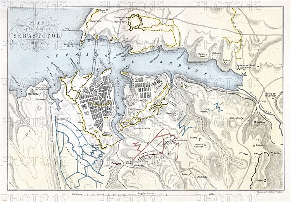 Map showing the Siege of Sevastopol, Crimean War, 1854-1855, (1893).Artist: Robert Walker