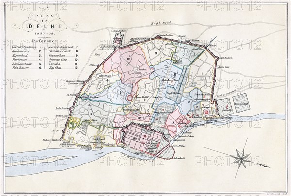 Plan of Delhi, India, 1857-1858, (1893).Artist: Guyoy & Wood