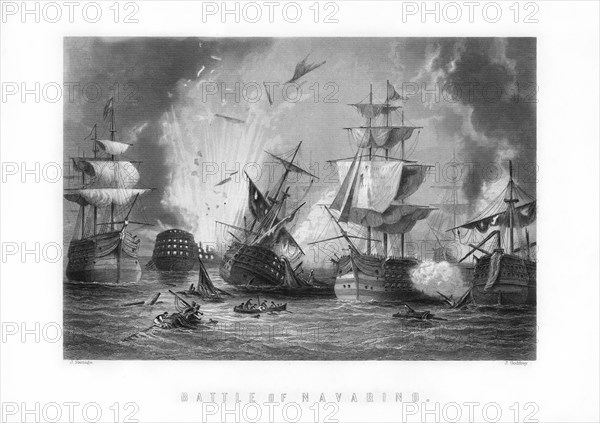 The naval Battle of Navarino, 20th October 1827, (1893).Artist: J Godfrey
