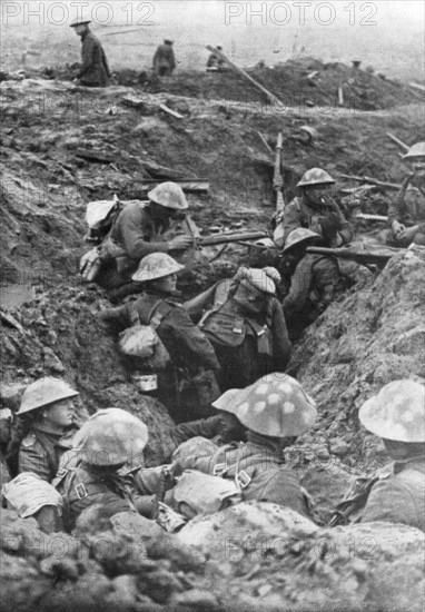 British troops at the Menin Road, near Ypres, Belgium, 30 October, 1917. Artist: Unknown