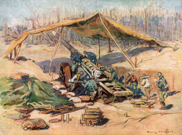 French artillery position, France, 1918, (1926).Artist: Henry Cheffer