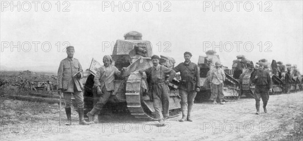 A group of light tanks, Soissons, France, 1918. Artist: Unknown