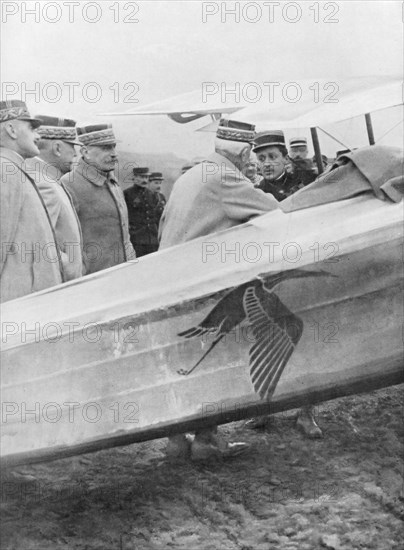 Lieutenant Georges Guynemer meeting French generals, 19 February 1917. Artist: Unknown