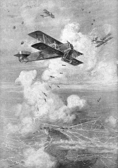 A Breguet French biplane bomber in action, c1917 (1926). Artist: Unknown