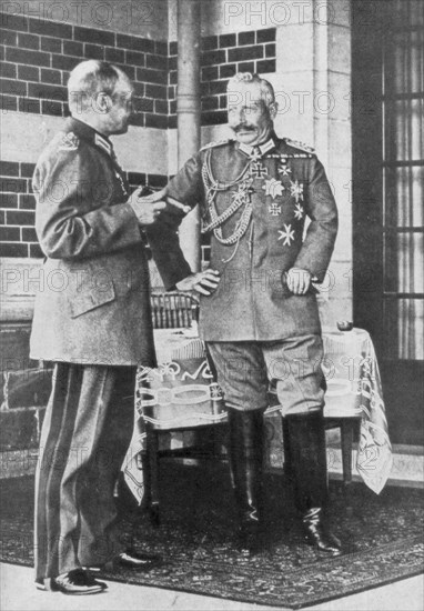 Kaiser Wilhelm II of Germany and Frederick Augustus III of Saxony, June 1918. Artist: Unknown