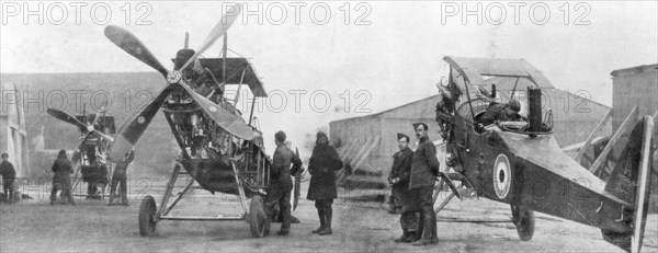 British Royal Flying Corps aircraft under repair, c1916. Artist: Unknown