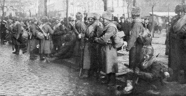 Russian Siberian infantry troops in Warsaw, Poland, 1914. Artist: Unknown