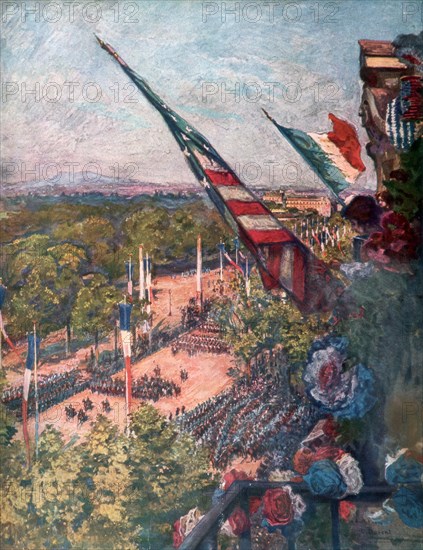 Grand victory parade, Avenue de la Grand Armee, Paris, France 14 July 1919.Artist: Charles-Jules Duvent