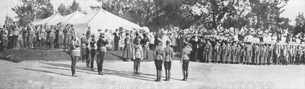 Russian troops saluting Tsar Nicholas II, Krasnoye Selo, 22 July, 1914. Artist: Unknown