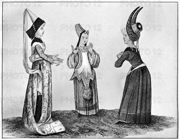 Horned and steeple headdresses, 15th century, (1910). Artist: Unknown