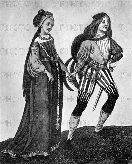 Male and female costume, late 15th-early 16th century, (1910). Artist: Unknown