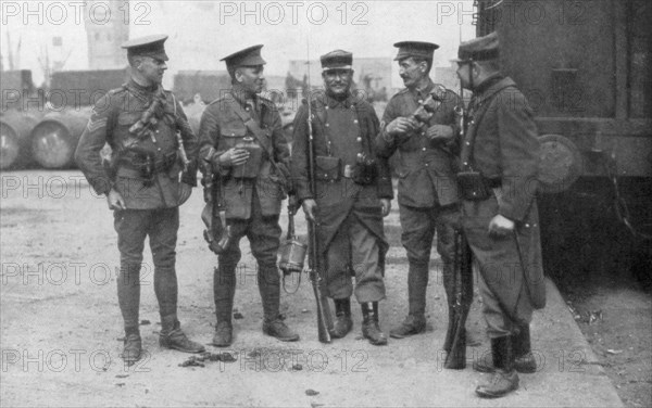 British and French troops fraternising, France, August 1914. Artist: Unknown