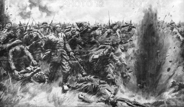 'A Massive German Attack on the British Front', World War I, 1914 (1926).Artist: Arthur C Michael