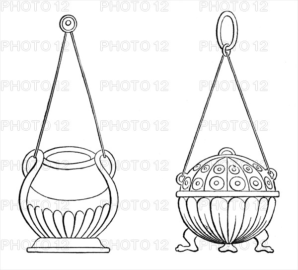 Hanging lamps, 9th century, (1870). Artist: Unknown