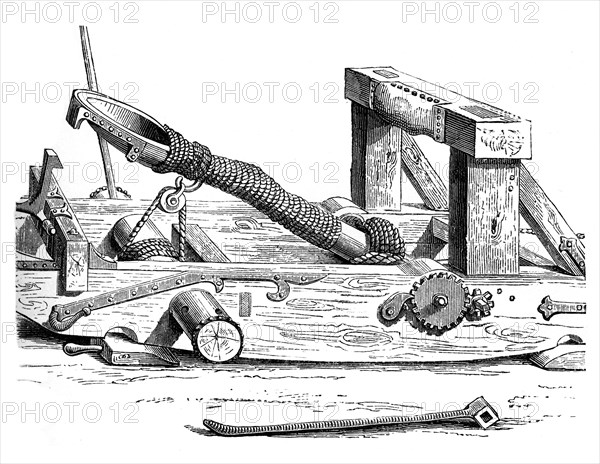 Mangonel, an engine of war in the 15th century, (1870). Artist: Unknown